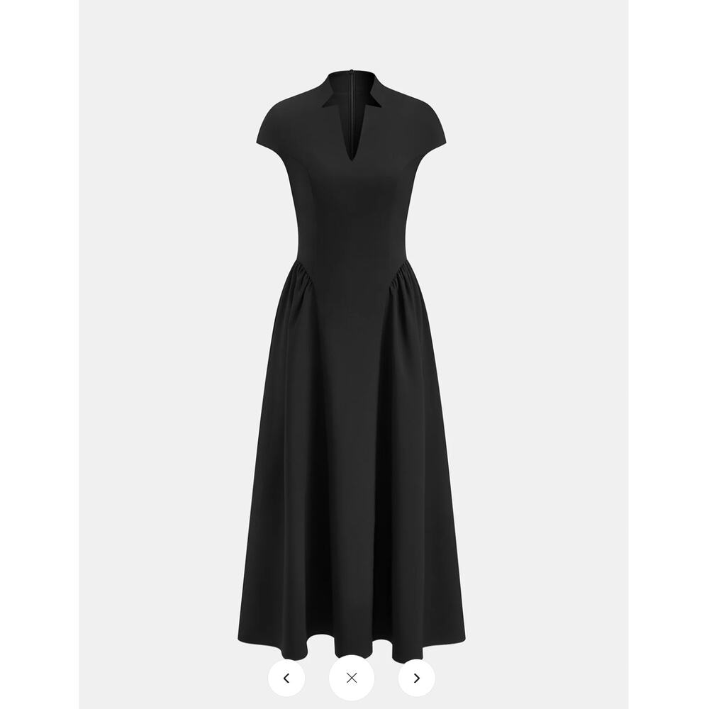 NWT Commense Cap Sleeved Keyhole Neckline Flared Midi Dress Sz L